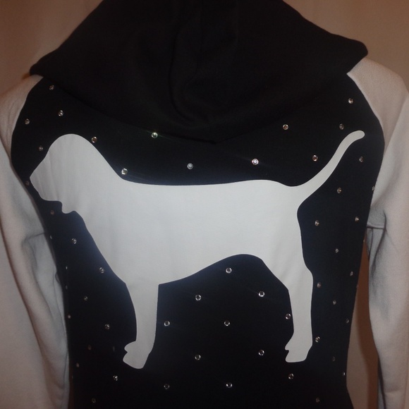 VS Pink XL M Hoodie Black White Bling Sweatshirt - Picture 4 of 8